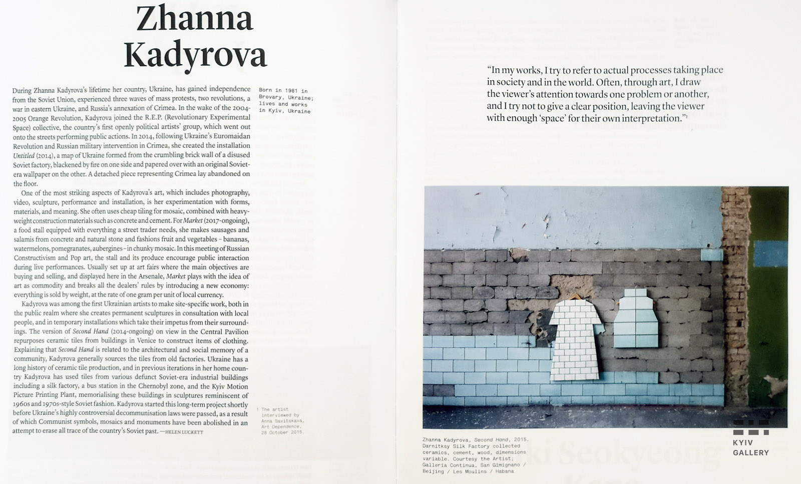 Жанна Кадырова на 58-й биеннале в Венеции в 2019 году. Официальный каталог биеннале, страницы 274-275