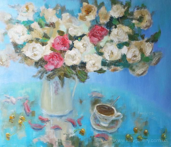 Painting “Roses on blue“