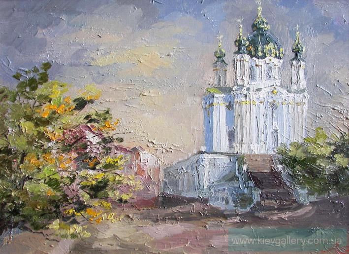 Painting “St. Andrew's Church. Lilca blooming“