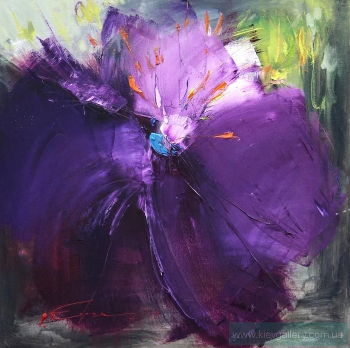 Painting «Purple flower», oil, canvas. Painter Yevsyn Ihor. Sold
