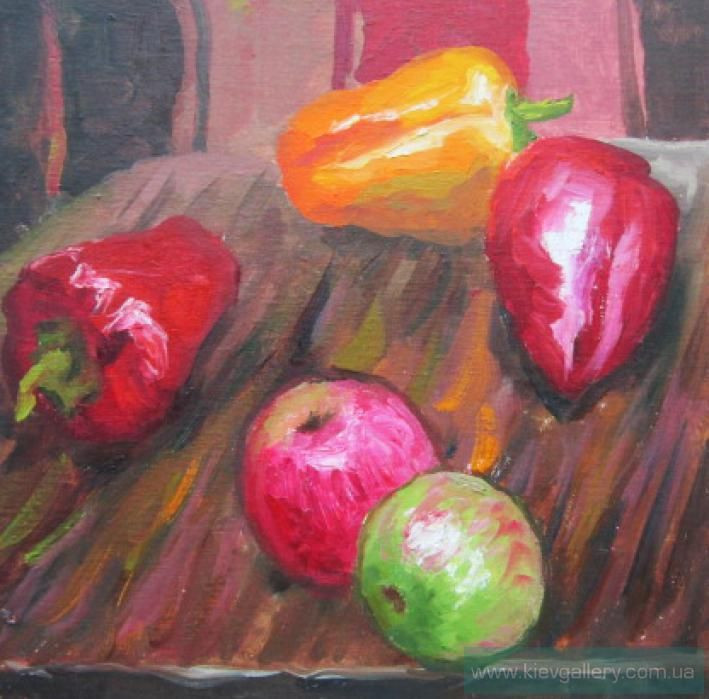 Картина “Натюрморт перцы и яблоки“