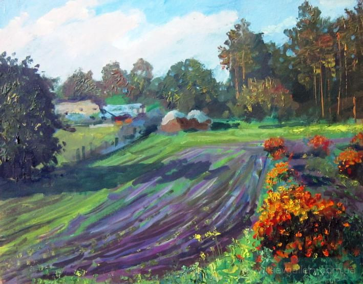 Painting «Marigolds in the garden», oil, hardboard. Painter Tytulenko Volodymyr. Buy painting