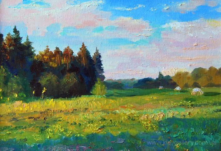 Painting «Evening on the edge of the village», oil, canvas on fibreboard. Painter Tytulenko Volodymyr. Buy painting