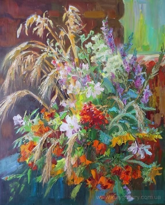 Painting “Wildflowers with viburnum“
