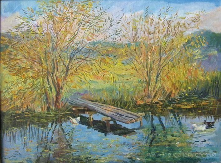 Painting «Bridge on pond», oil, canvas. Painter Tytulenko Volodymyr. Buy painting