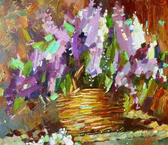 Painting «Basket of lilac», oil, canvas. Painter Korniienko Oksana. Buy painting