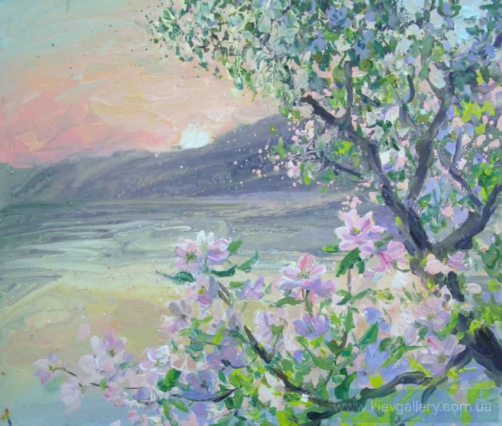 Painting “Sunset in the garden. Spring“