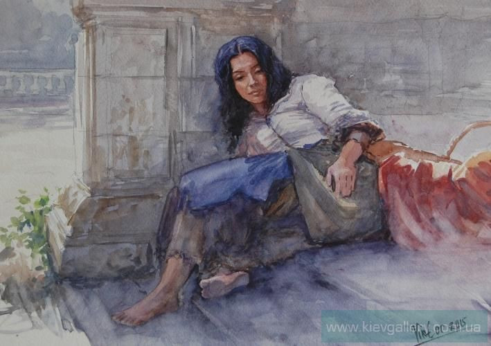 Painting «Gypsy on the stairs», watercolor, paper. Painter Mykytenko Viktor. Buy painting