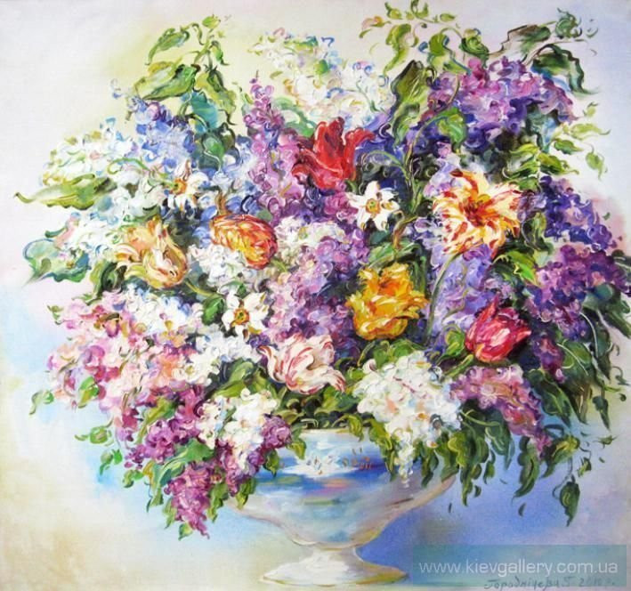 Painting “Lilacs and tulips“
