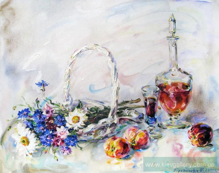 Картина “Персики и васильки“