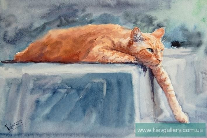 Painting “Red cat relaxes“