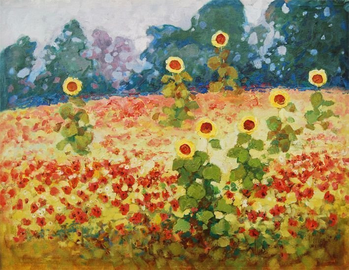 Painting “Sunflowers and poppies“
