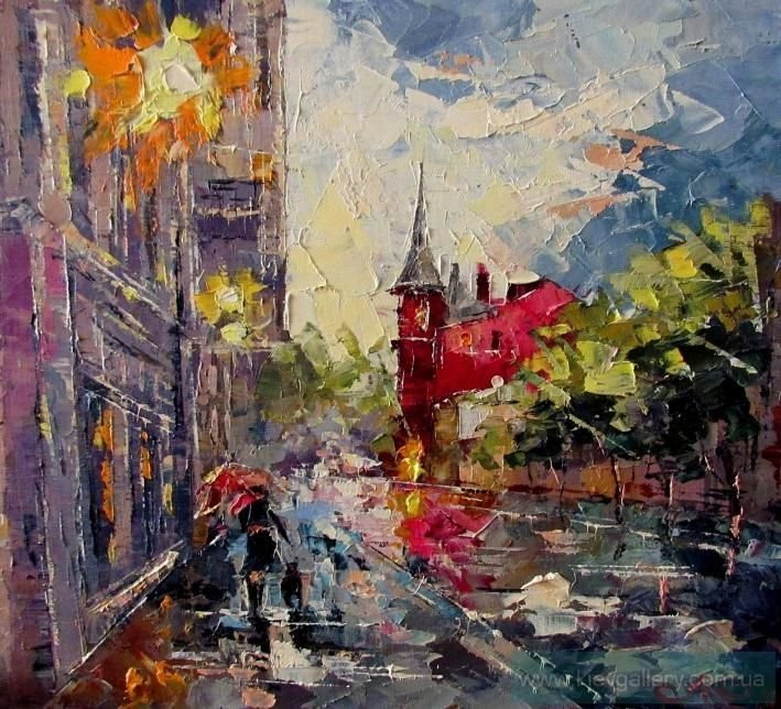 Купить картину «Весенний дождь» в жанре городской пейзаж, маслом на холсте,  в стиле экспрессионизм, Анна Колос | KyivGallery