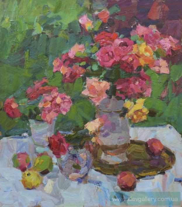 Painting «Pink roses», oil, canvas. Painter Pereta Viacheslav. Sold