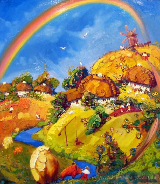 Painting “Rainbow over the village“