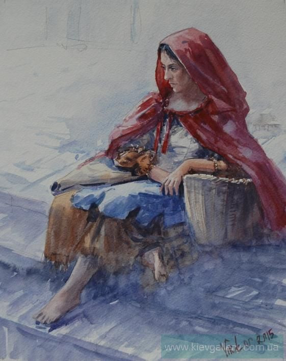 Painting «Sitting gypsy with basket», watercolor, paper. Painter Mykytenko Viktor. Buy painting