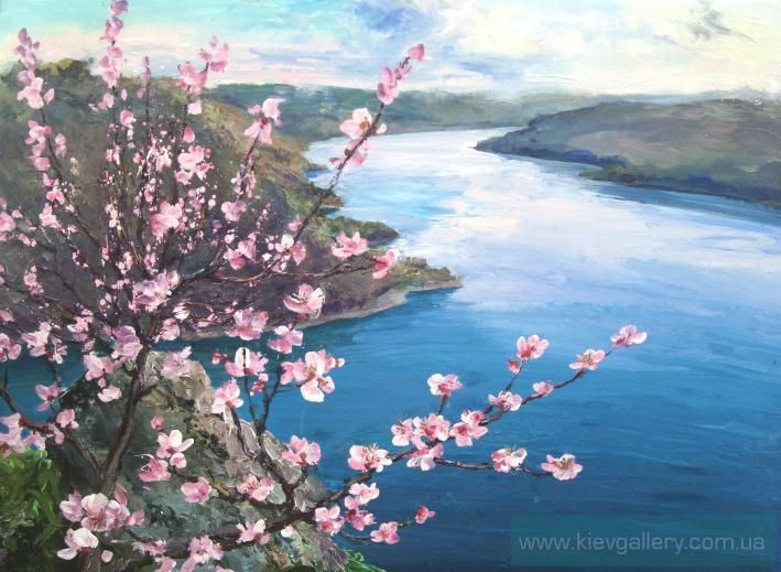 Painting “Blossoming apricot tree“