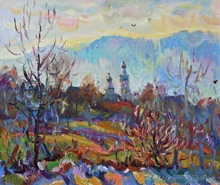 Картина «Церква між гір», олійні фарби, полотно. Художниця Сушарник Анна. Купити картину