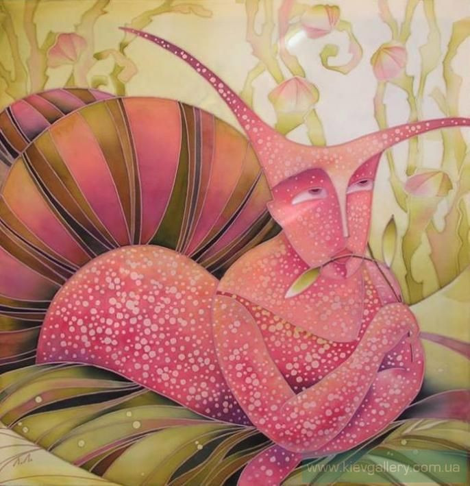 Картина «Мрії рожевого равлика», батик, шовк. Художниця Лукаш Лариса. Купити картину