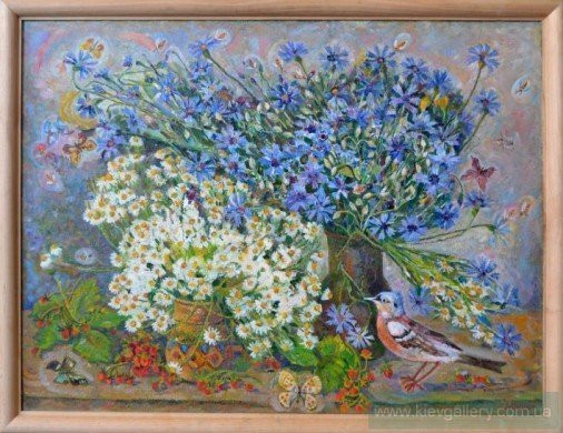 Painting «Finch arrived», oil, canvas. Painter Kyrylenko-Barannikova Halyna. Buy painting
