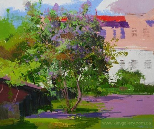 Painting «Lilac in the spring city», oil, canvas. Painter Pysar Yurii. Buy painting