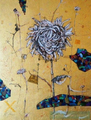 Картина «Белый цветок», масло, акрил, холст. Художница Туманова Дария. Продана