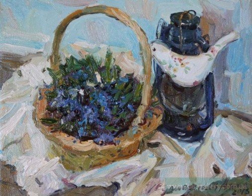 Painting «Spring flowers in a basket», oil, canvas. Painter Susharnyk Anna. Buy painting