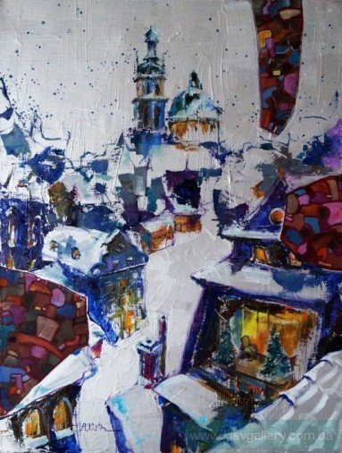 Картина «Зима в городе», масло, акрил, холст. Художница Туманова Дария. Продана