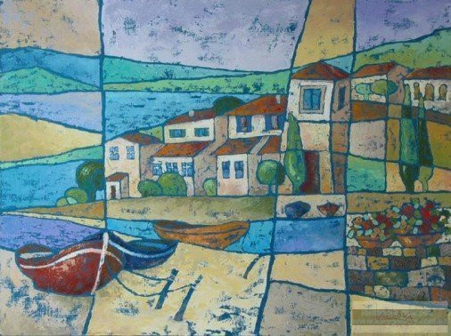 Painting «Seashore small town», oil, canvas. Painter Laptieva Viktoriia. Buy painting