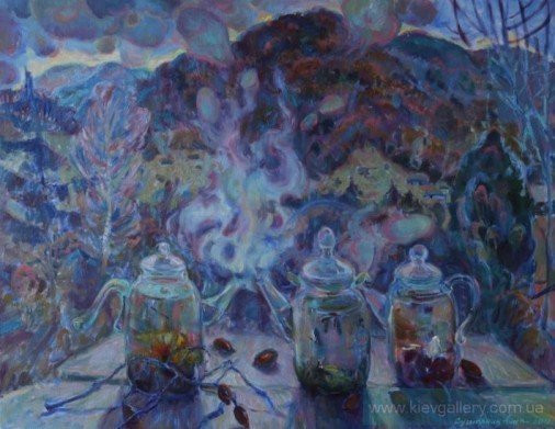 Painting «Tea drinking», oil, canvas. Painter Susharnyk Anna. Buy painting