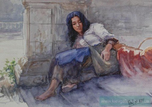 Painting «Gypsy on the stairs», watercolor, paper. Painter Mykytenko Viktor. Buy painting