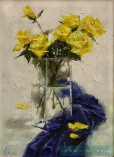 Painting «Yellow roses», oil, canvas. Painter Protsenko Iryna. Sold