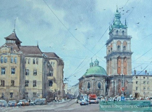 Painting «Lviv. City center», watercolor, paper. Painter Mykytenko Viktor. Buy painting