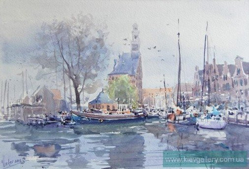 Painting «City Pier», watercolor, paper. Painter Mykytenko Viktor. Buy painting