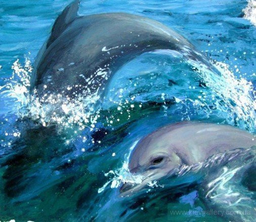 Картина «Дельфины», масло, холст. Художница Самойлик Елена. Купить картину