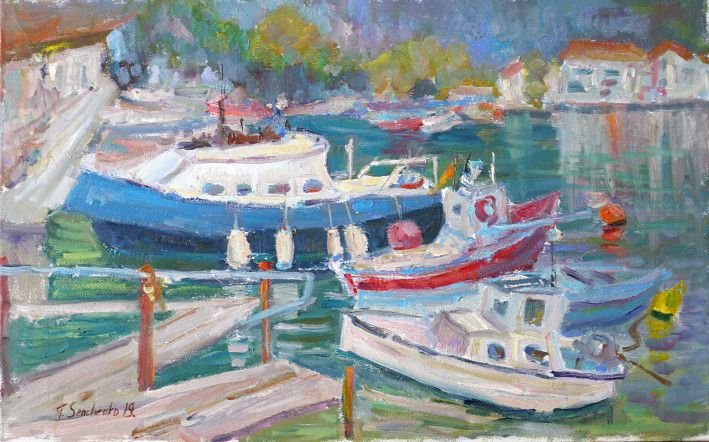 Painting «Work boats. Greece», oil, canvas. Painter Senchenko Tetiana. Buy painting