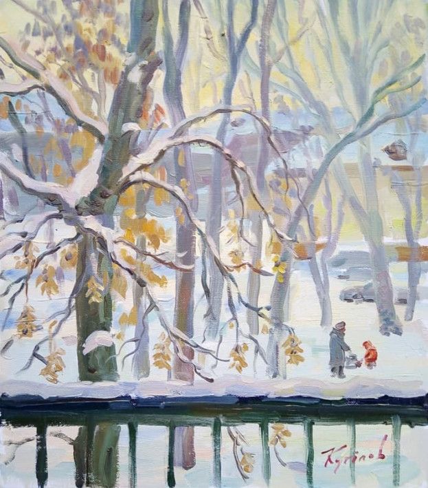Painting «Winter in the yard», oil, canvas. Painter Kutilov Yurii. Buy painting