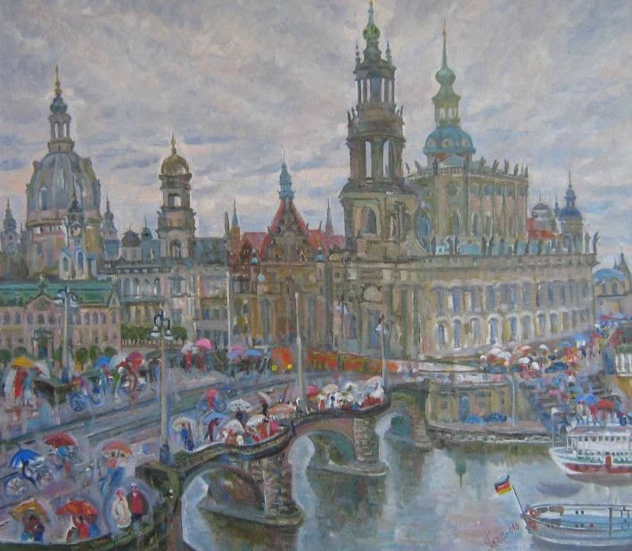 Painting «Rain in Dresden», oil, canvas. Painter Kyrylenko-Barannikova Halyna. Buy painting