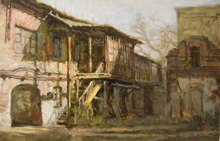 Painting «Kharkiv, courtyard on the street. Civil», oil, canvas. Painter Agasian Roman. Buy painting