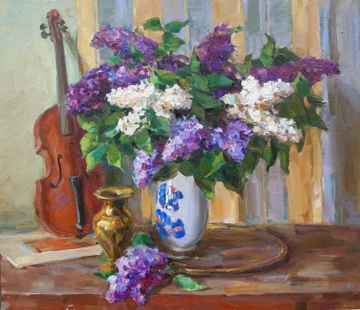Painting «Lilac and violin», oil, canvas. Painter Pereta Viacheslav. Buy painting