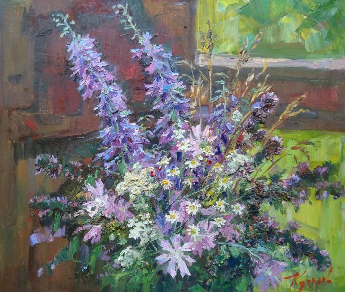 Painting «Wild flowers on the porch», oil, canvas. Painter Kutilov Yurii. Buy painting