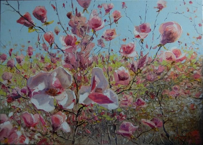 Painting «Pink magnolias», oil, canvas. Painter Mykytenko Viktor. Buy painting