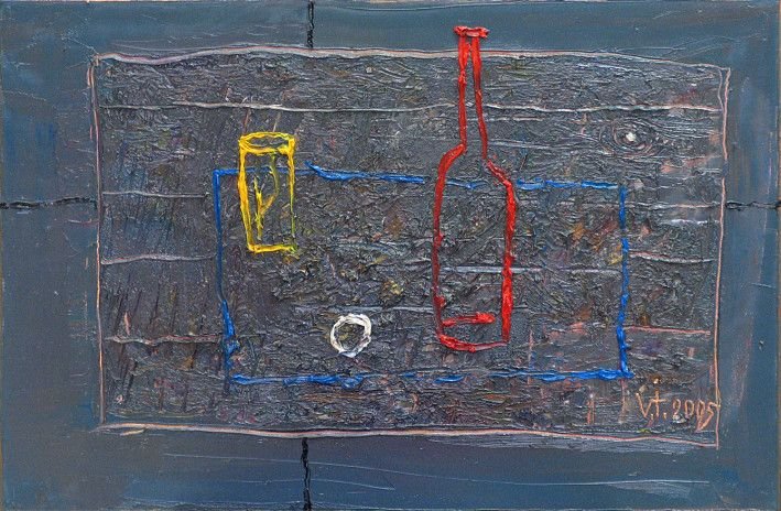Painting «Minimalism. Still life with a red bottle», oil, canvas. Painter Ivaniv Viktor. Buy painting