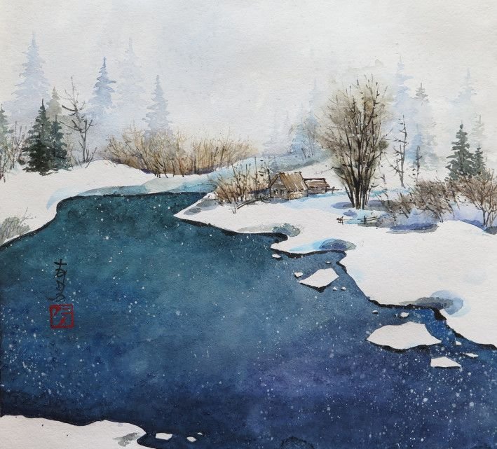 Картина “Зимняя река”