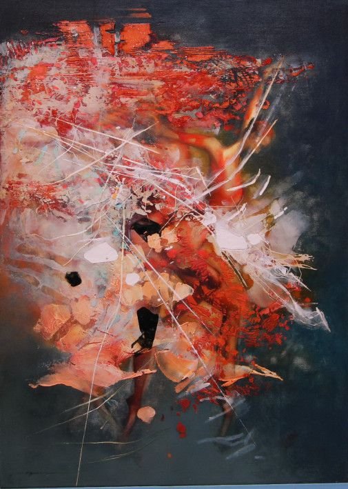 Painting «Flamingo dance», oil, mixed media, levkas, canvas. Painter Hudko Vitalii. Buy painting