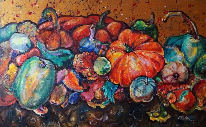 Painting «Wave of pumpkins», oil, acrylic, canvas. Painter Tumanova Dariia. Buy painting