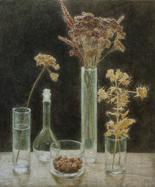Painting «Glass and herbs 1», oil, levkas, canvas. Painter Pavlenko Oleksandr. Buy painting