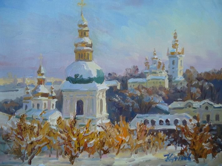 Купить картину «Зимний сад в Лавре» в жанре городской пейзаж, маслом на  холсте, в стиле реализм, Юрий Кутилов | KyivGallery