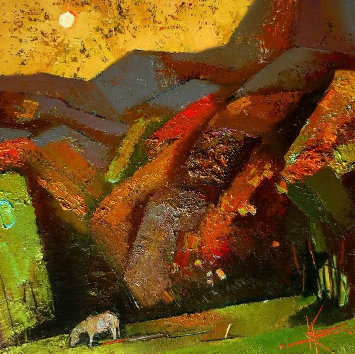 Картина «Маленькая лошадка - величественные горы», масло, холст. Художница Корниенко Оксана. Купить картину