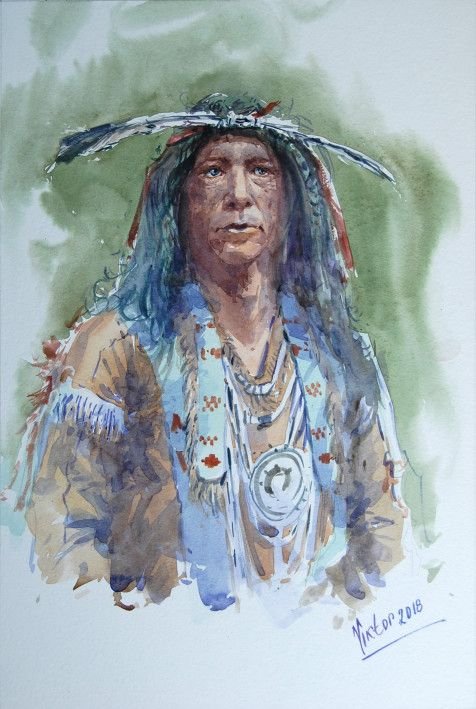 Painting «Indian Chief», watercolor, paper. Painter Mykytenko Viktor. Buy painting